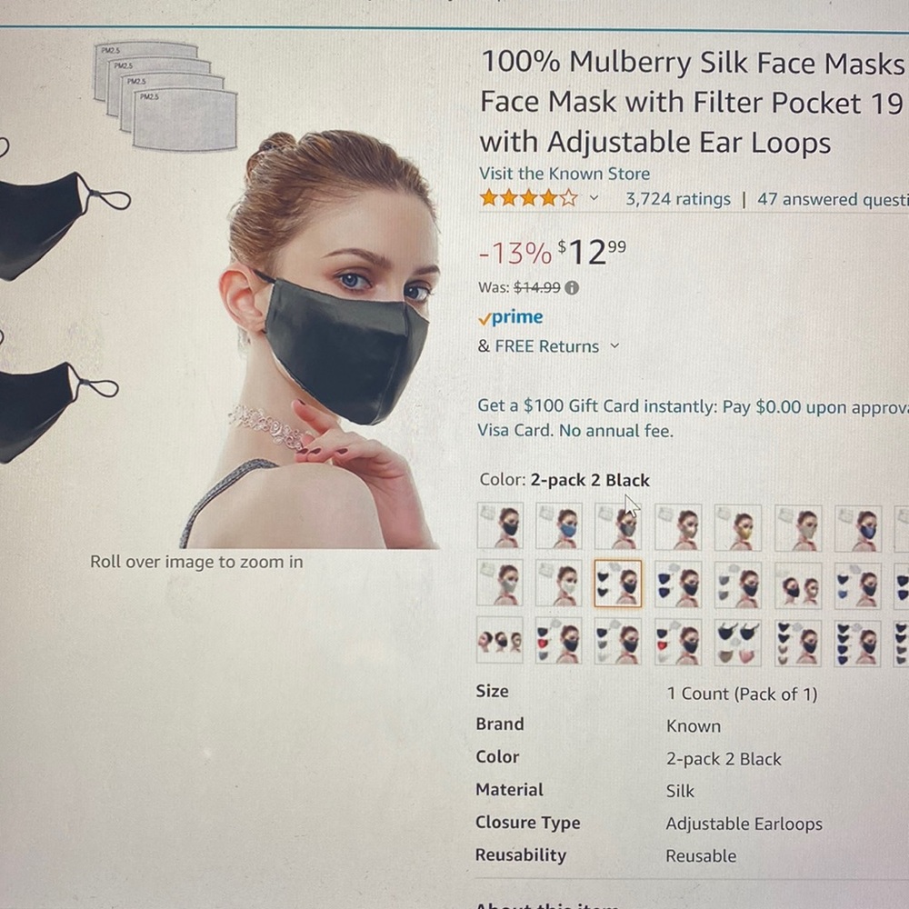100% Mulberry Silk Mask for women with Filter pocket and adjustable ear loops